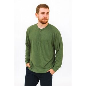 North Hudson Outfitters Mens‎ XXL Textured Green Henley Shirt Long Sleeve Casual